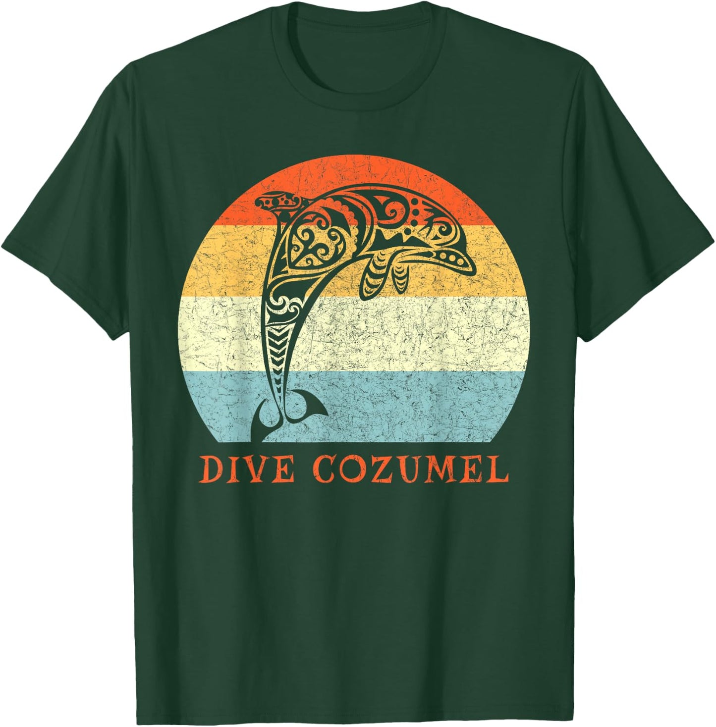 Dive Cozumel Vintage Retro Tribal Dolphin Vacation T-Shirt - T-Shirt | Forest
