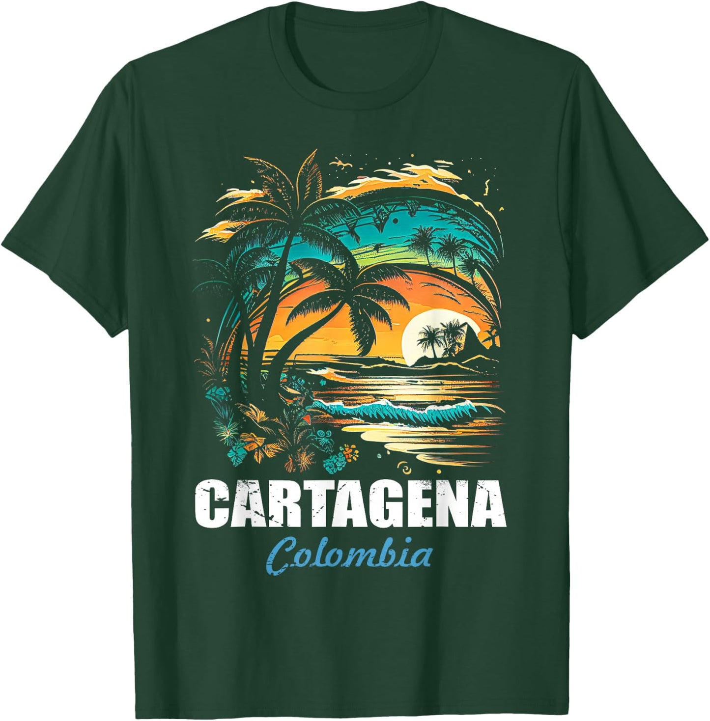 Retro Cartagena Colombia Sunset Vintage Vacation Souvenir T-Shirt - T-Shirt | Forest