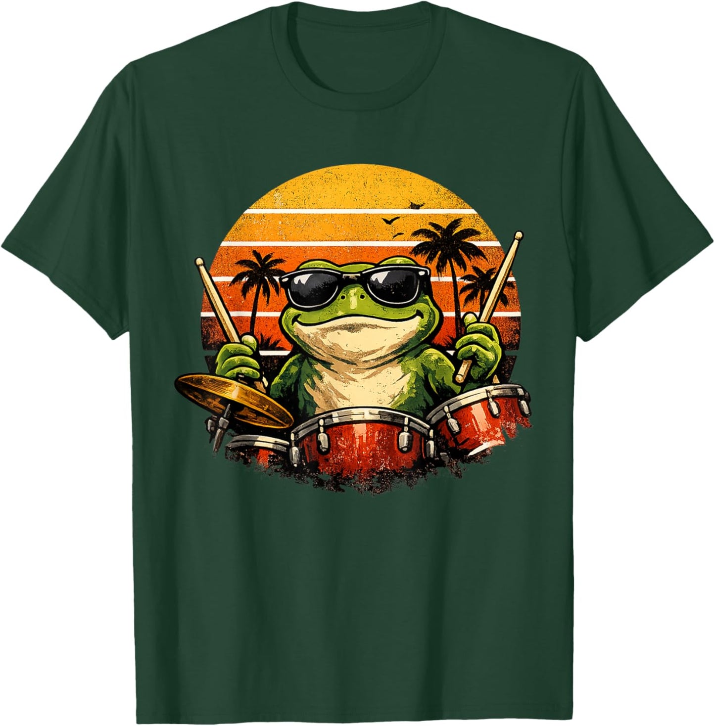Retro Frog Rock Drummer Funny Drums Enthusiast T-Shirt - T-Shirt | Forest