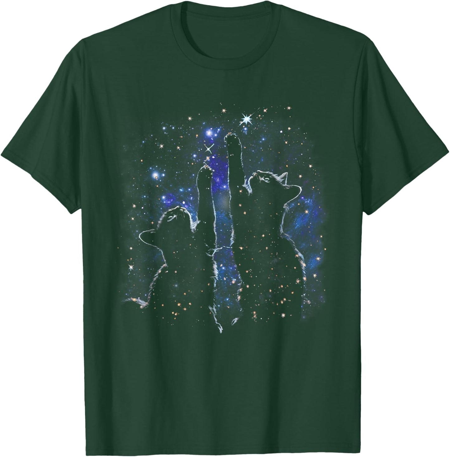 Two Cats Reaching for Stars Funny Galaxy Space Cat Night Sky T-Shirt - T-Shirt | Forest