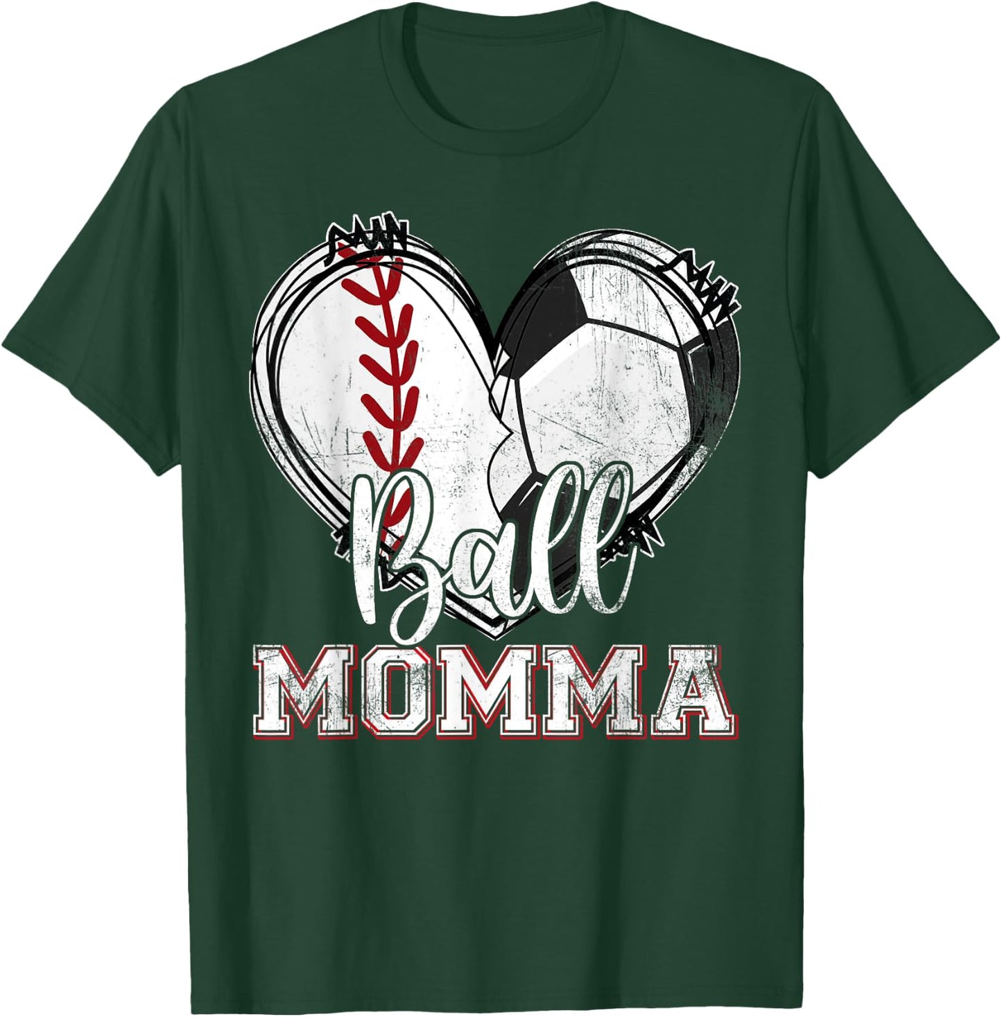 Ball Momma Baseball Soccer Heart Mom Of Both Mothers Day T-Shirt - T-Shirt | Forest