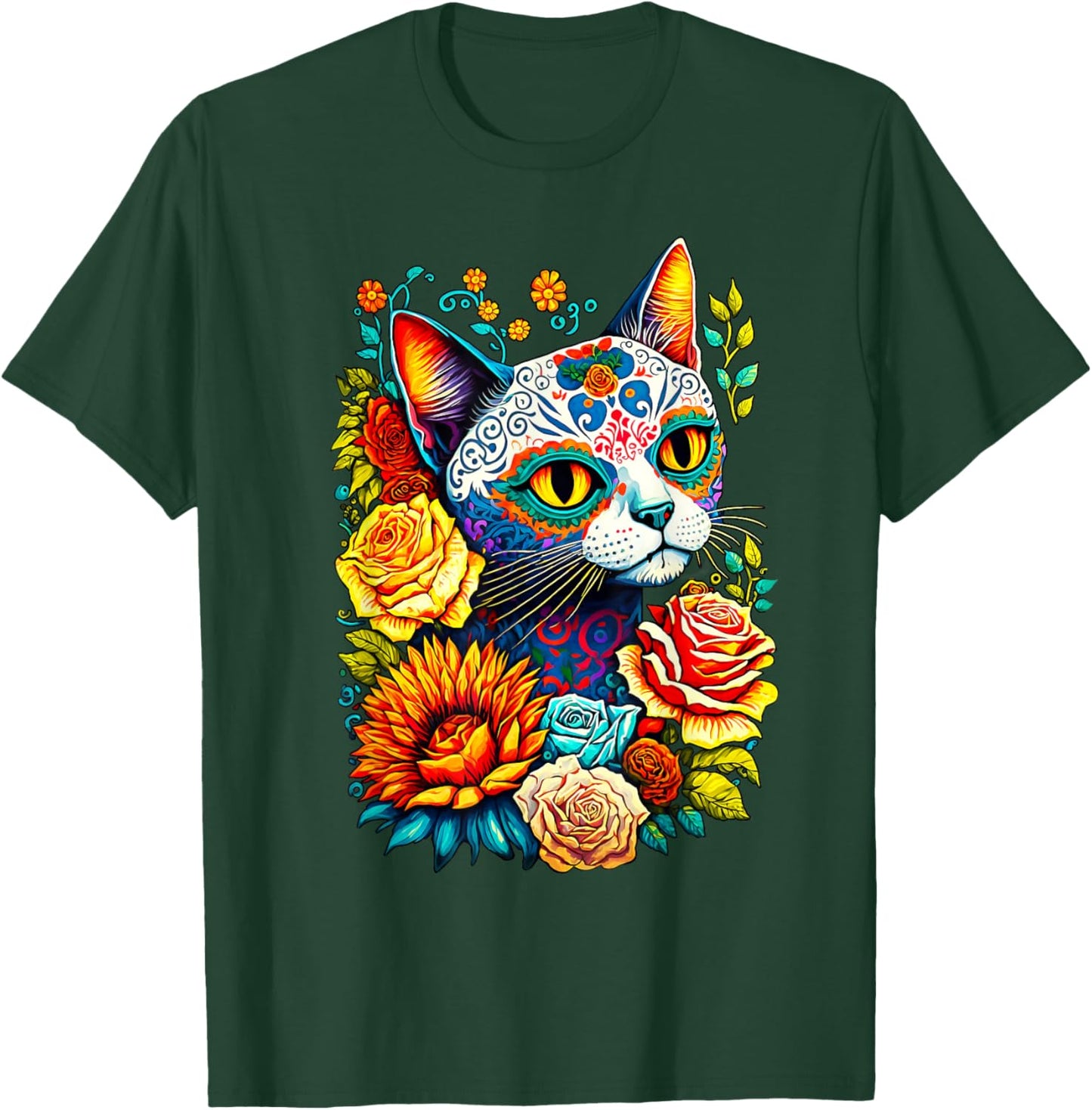 Sugar Skull Cat Dia De Los Muertos Catrina Day Of The Dead Women Kids T-Shirt - T-Shirt | Forest