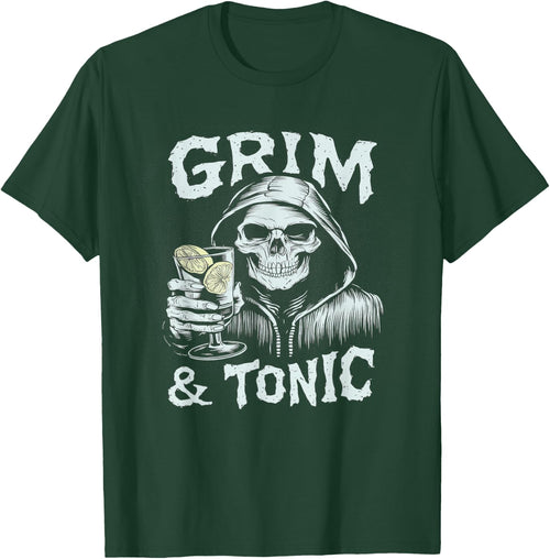 Grim & Tonic Skeleton Drinking GIn Halloween Alcohol Pun