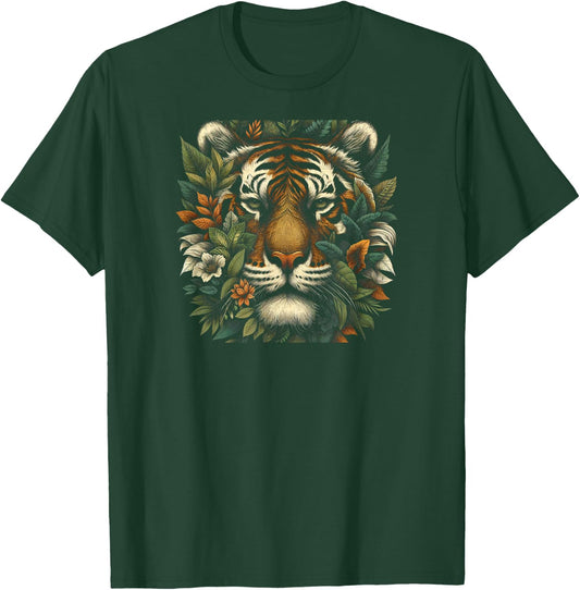 Tiger Face in Wilderness T-Shirt - T-Shirt | Forest