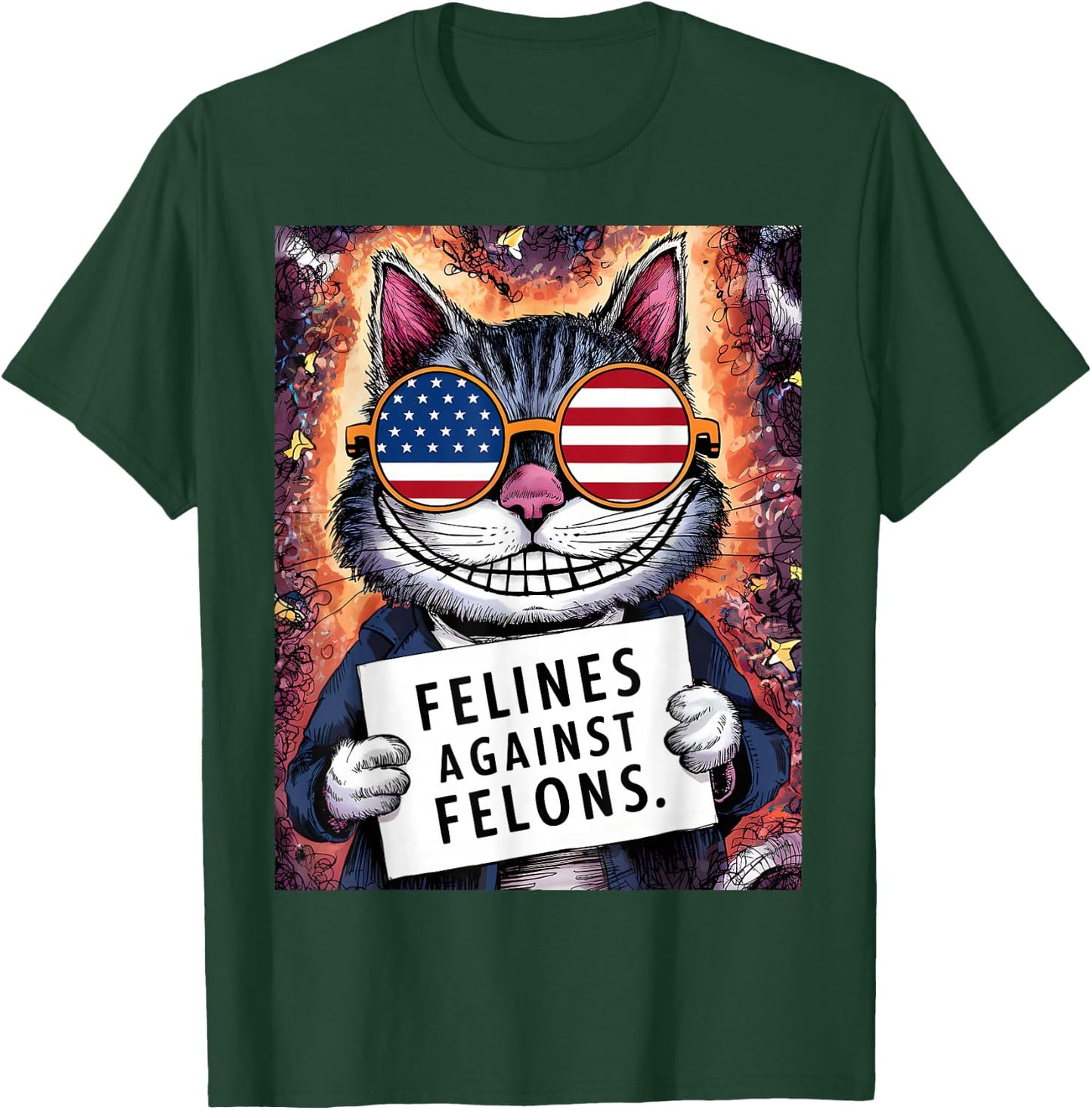 Harris 2024 Felines Against Felons Cat Ladies Harris Waltz T-Shirt - T-Shirt | Forest