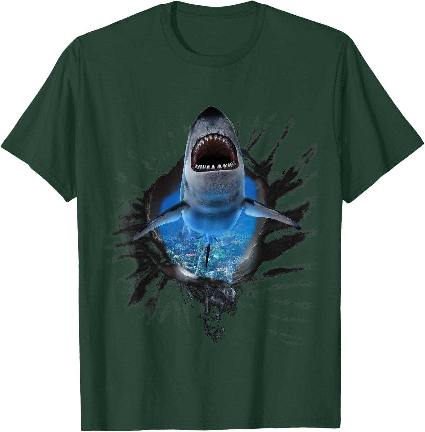 Shark Breaking Wall, Sharks Face Breakthrough T-Shirt - T-Shirt | Forest