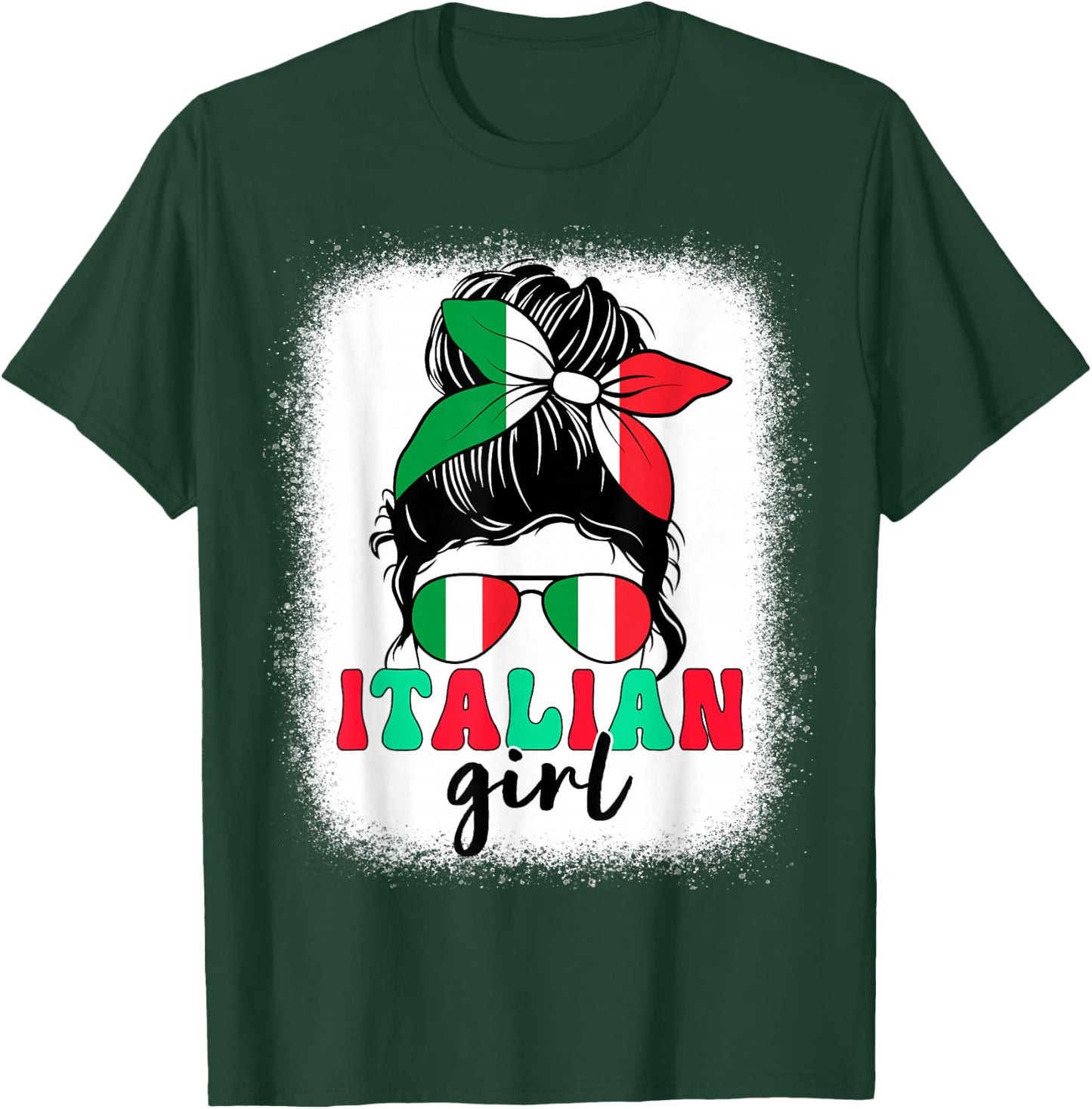 Italian Girl Messy Bun Italy Flag Patriotic Women Kids T-Shirt - T-Shirt | Forest