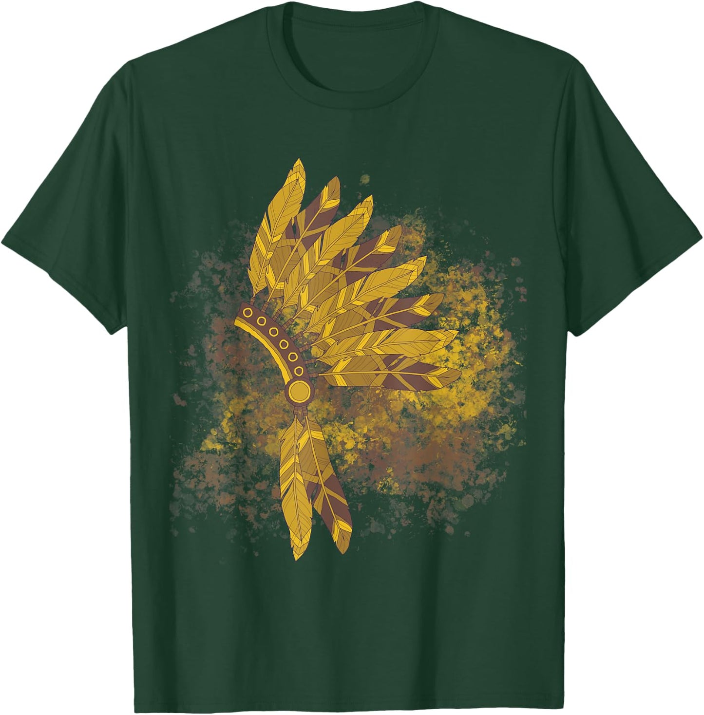 Native American Feather Headdress Indian Chief Tribes Pride T-Shirt - T-Shirt | Forest