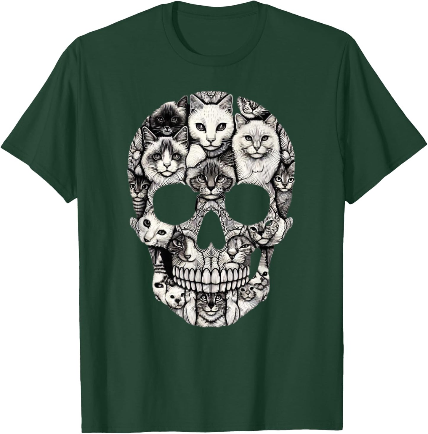 Cat Skull Skeleton Halloween Costume Skull Cat T-Shirt - T-Shirt | Forest
