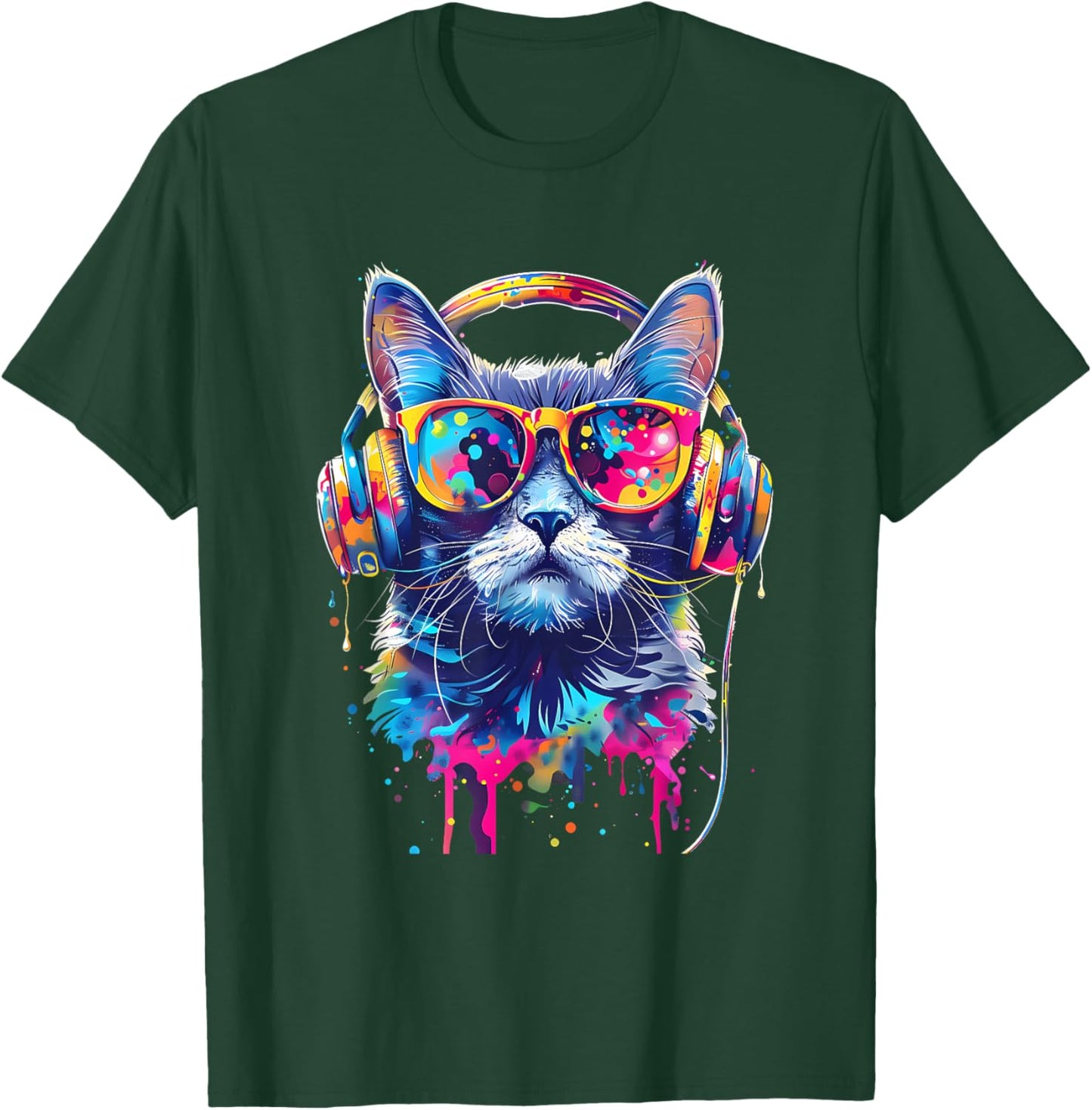 DJ Cat Music Headphones Beatmaker EDM Cat Music DJ Splash T-Shirt - T-Shirt | Forest