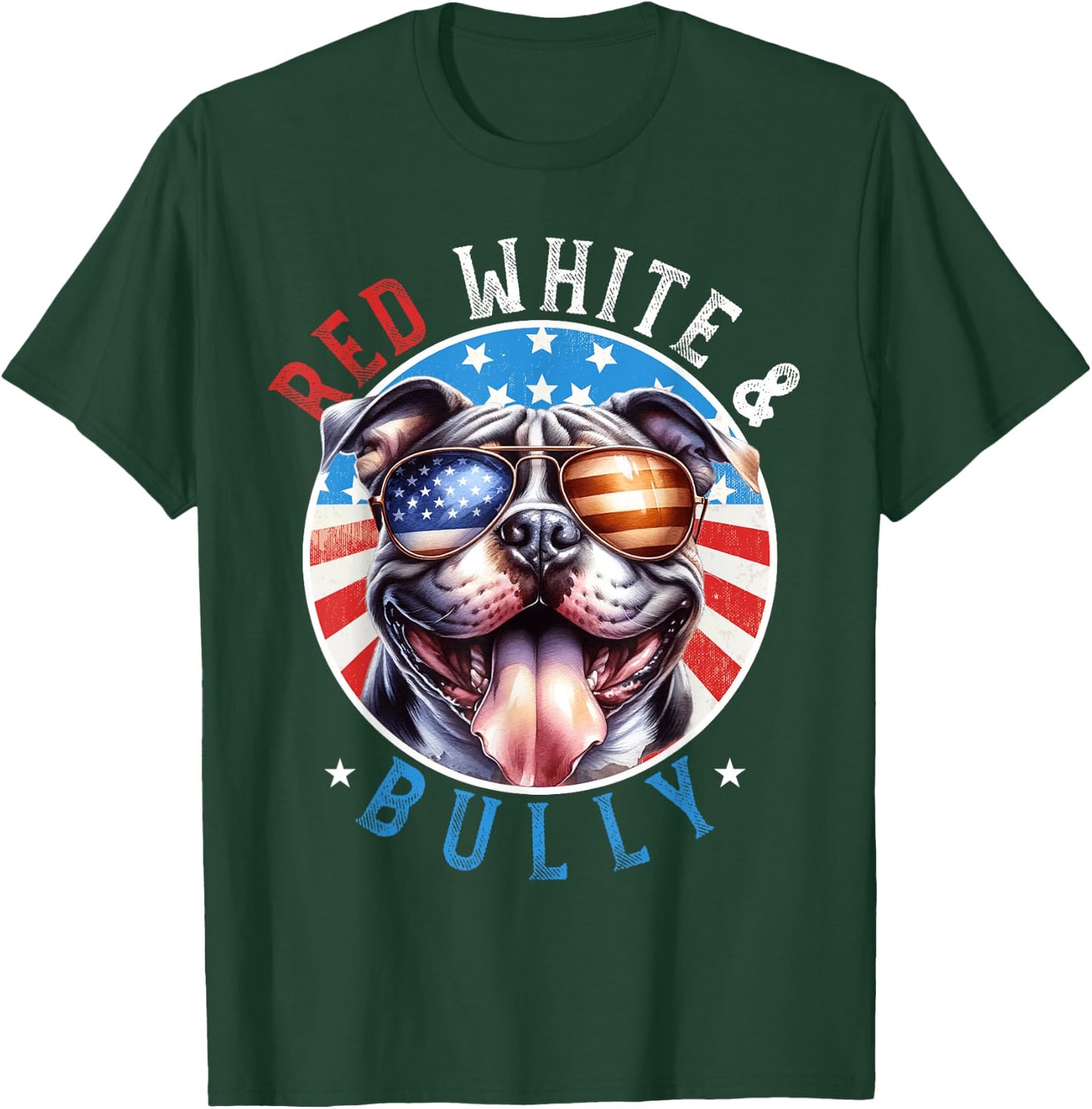 American Bully Dog 4th of July Red White and Bully Lovers T-Shirt - T-Shirt | Forest