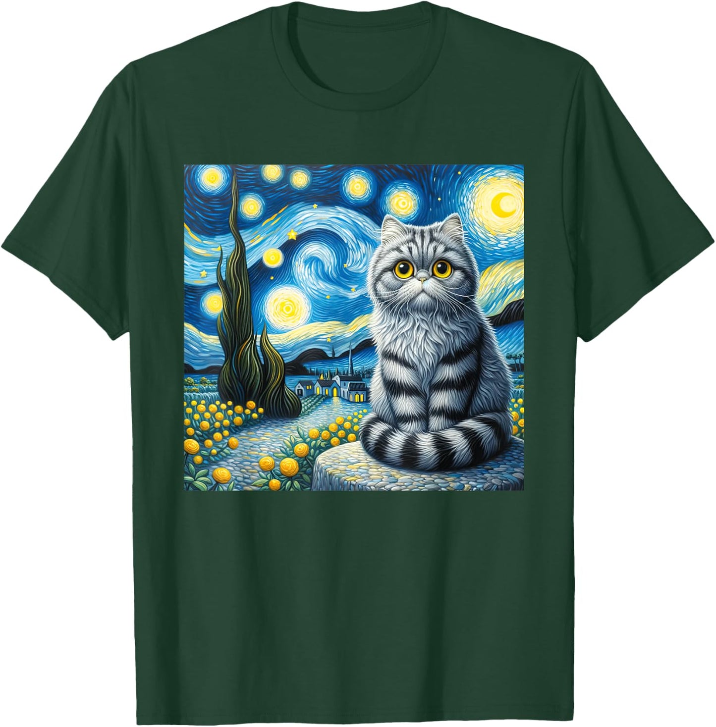 Cute Cat Van Gogh Starry Night Art painting Artistic T-Shirt - T-Shirt | Forest