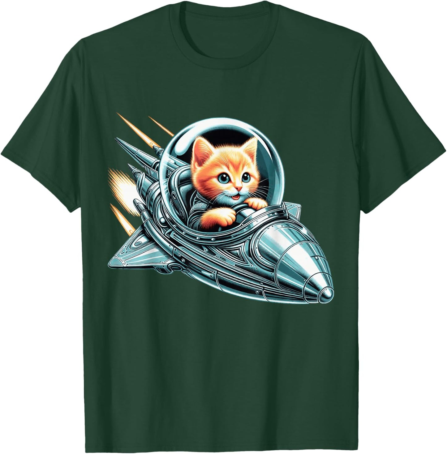 Space Kitten Spaceship Cat Cute Futuristic Galaxy Galactic T-Shirt - T-Shirt | Forest