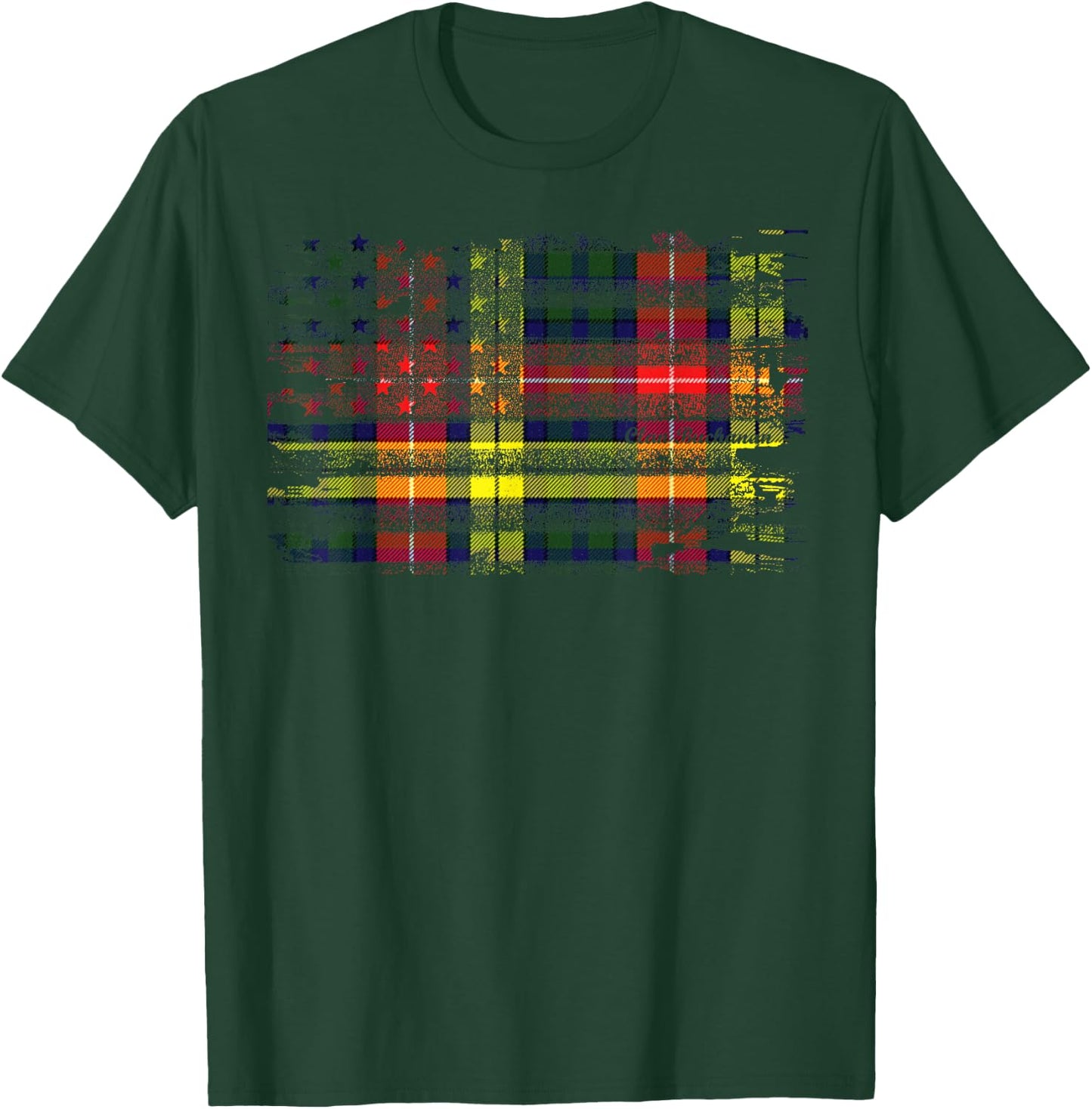 Clan Buchanan American Flag Scottish Tartan T-Shirt - T-Shirt | Forest