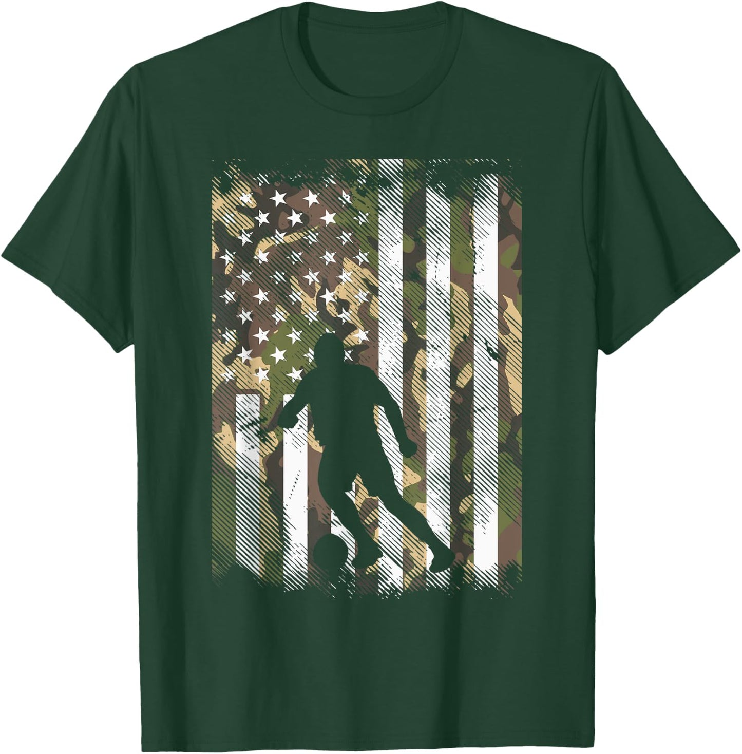 Camo US Flag Soccer Silhouette Vintage Football Patriotic T-Shirt - T-Shirt | Forest