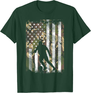 Camo US Flag Soccer Silhouette Vintage Football Patriotic T-Shirt - T-Shirt | Forest