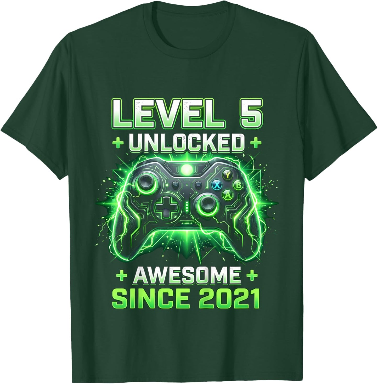 Kids Level 5 Unlocked Awesome Since 2021 5th Birthday Boy Gamer T-Shirt - T-Shirt | Forest