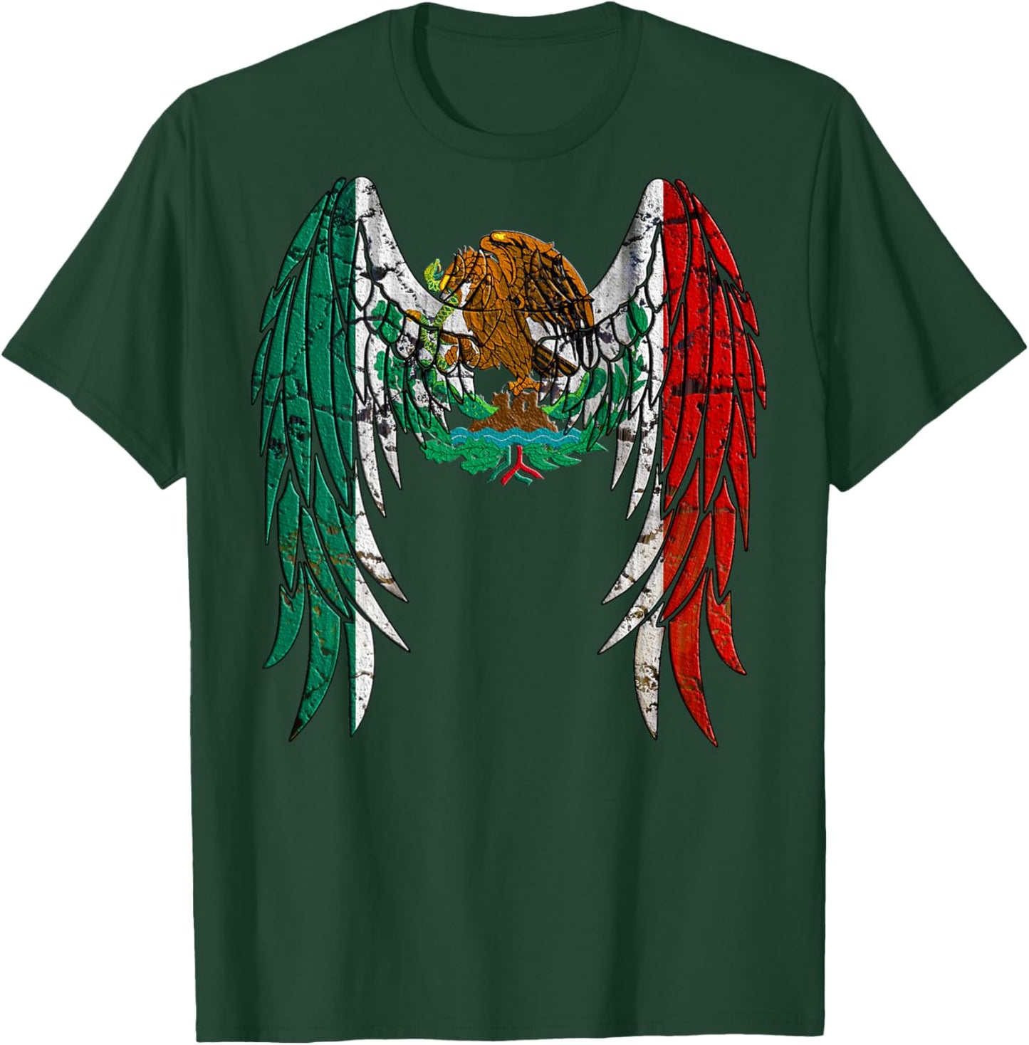 Mexican Flag Distressed Angel Wings T-Shirt - T-Shirt | Forest