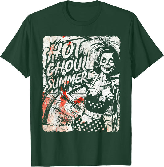Vintage Hot Ghoul Summer Vibes Halloween Beach Lover Spooky T-Shirt - T-Shirt | Forest
