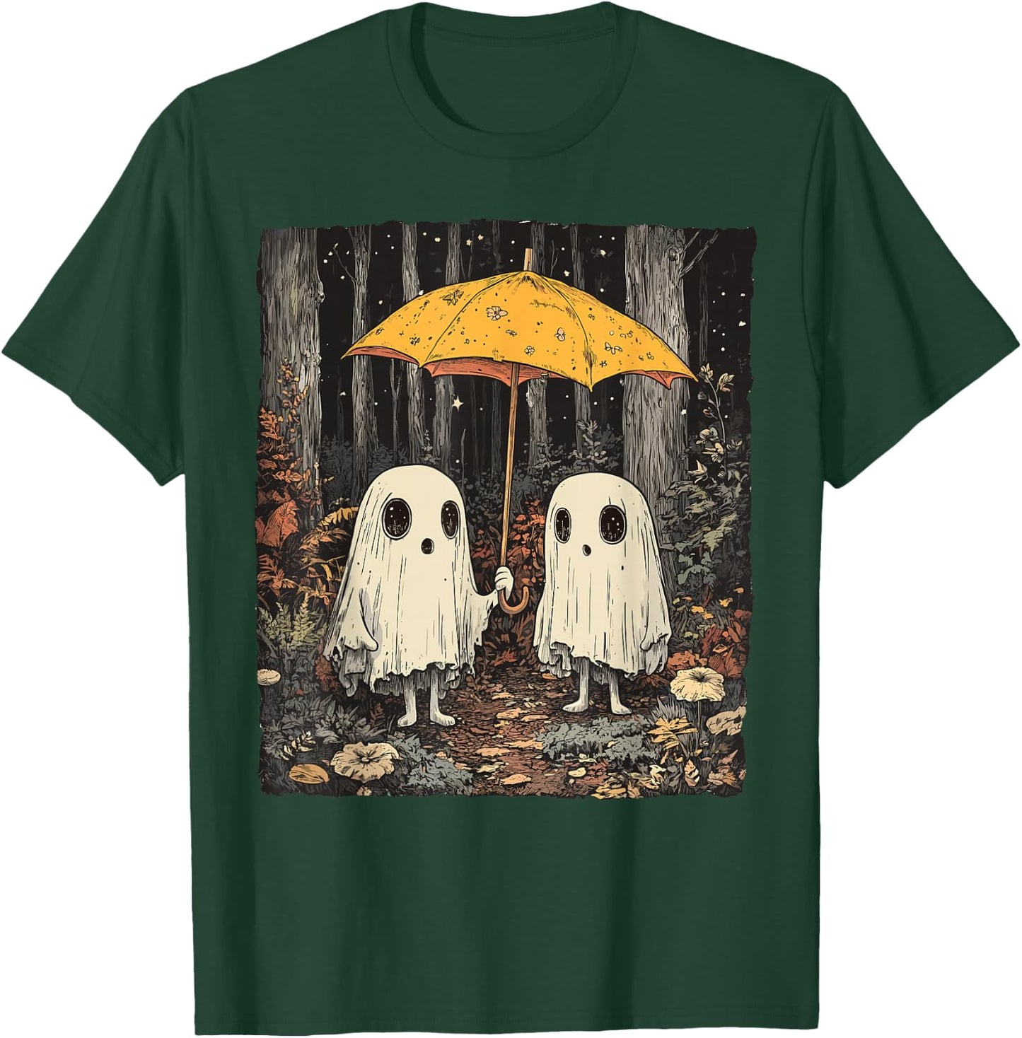 Vintage Floral Ghost Halloween Ghost in the Forest Gothic T-Shirt - T-Shirt | Forest