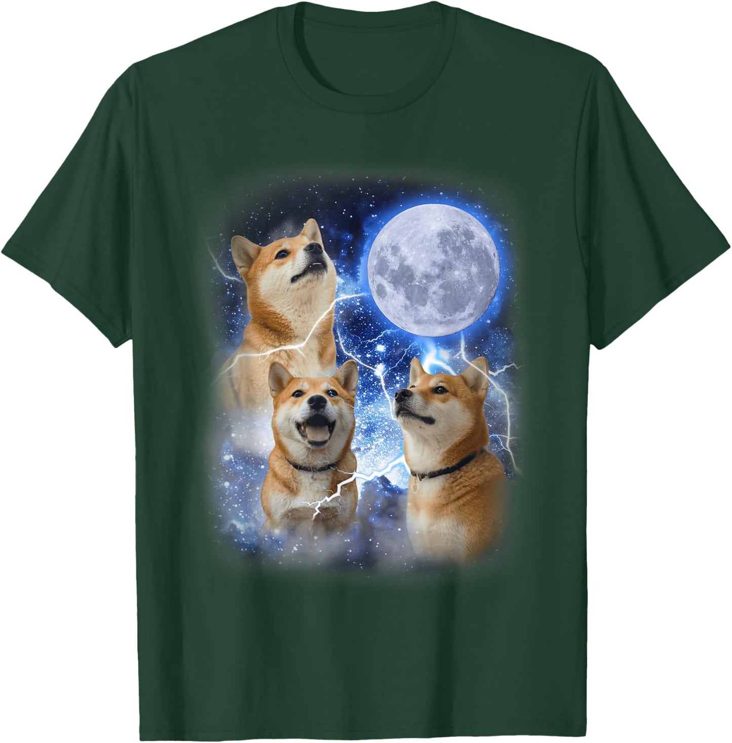 Three Shiba Inu Moon - 3 Doge Funny Cute Dog Meme Parody T-Shirt - T-Shirt | Forest