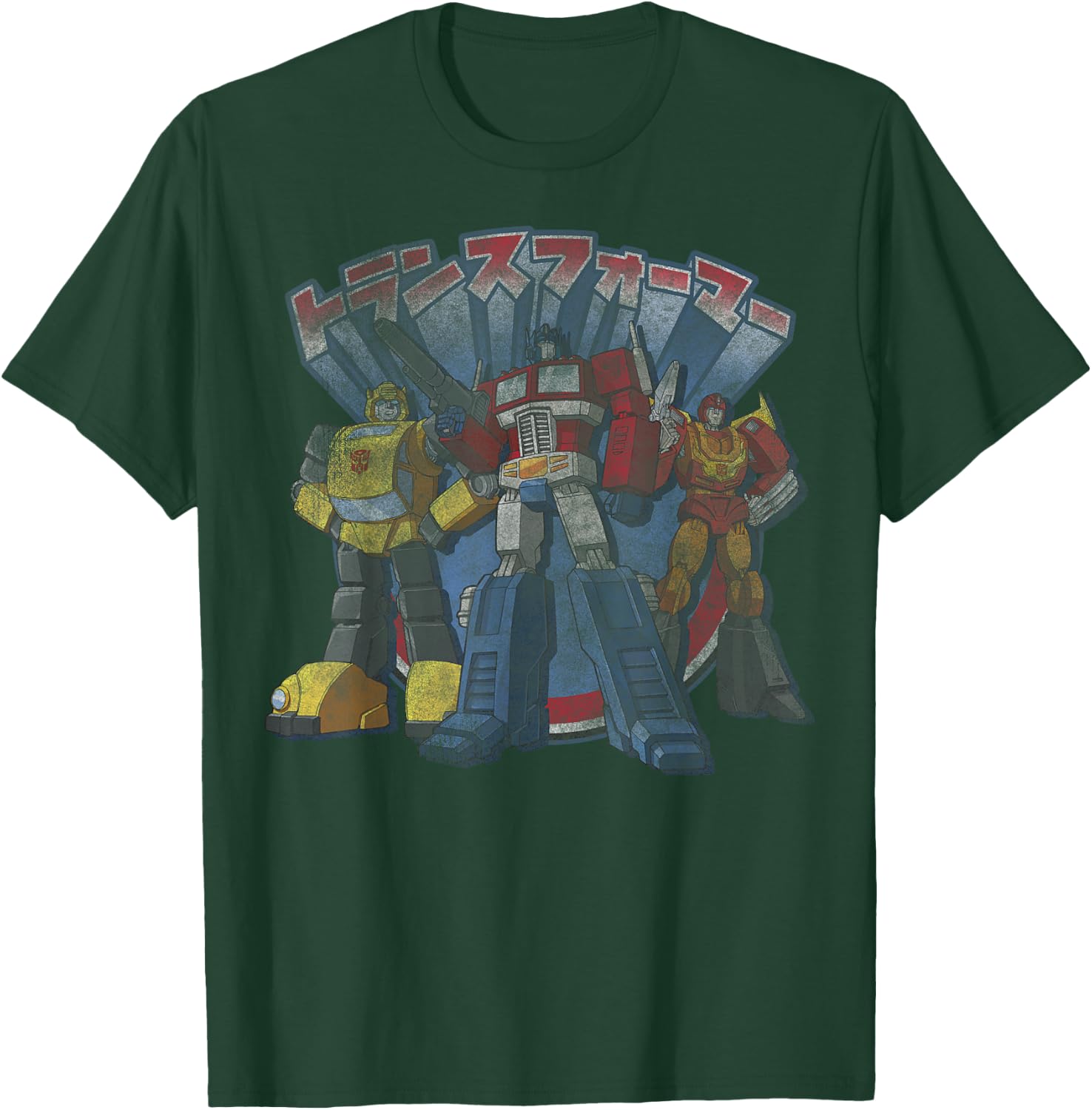 Transformers Retro Distressed Kanji Autobots Group Poster T-Shirt - T-Shirt | Forest