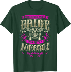 Bride Motorcycle Gift Women Biker Wedding Bachelorette Bride T-Shirt - T-Shirt | Forest