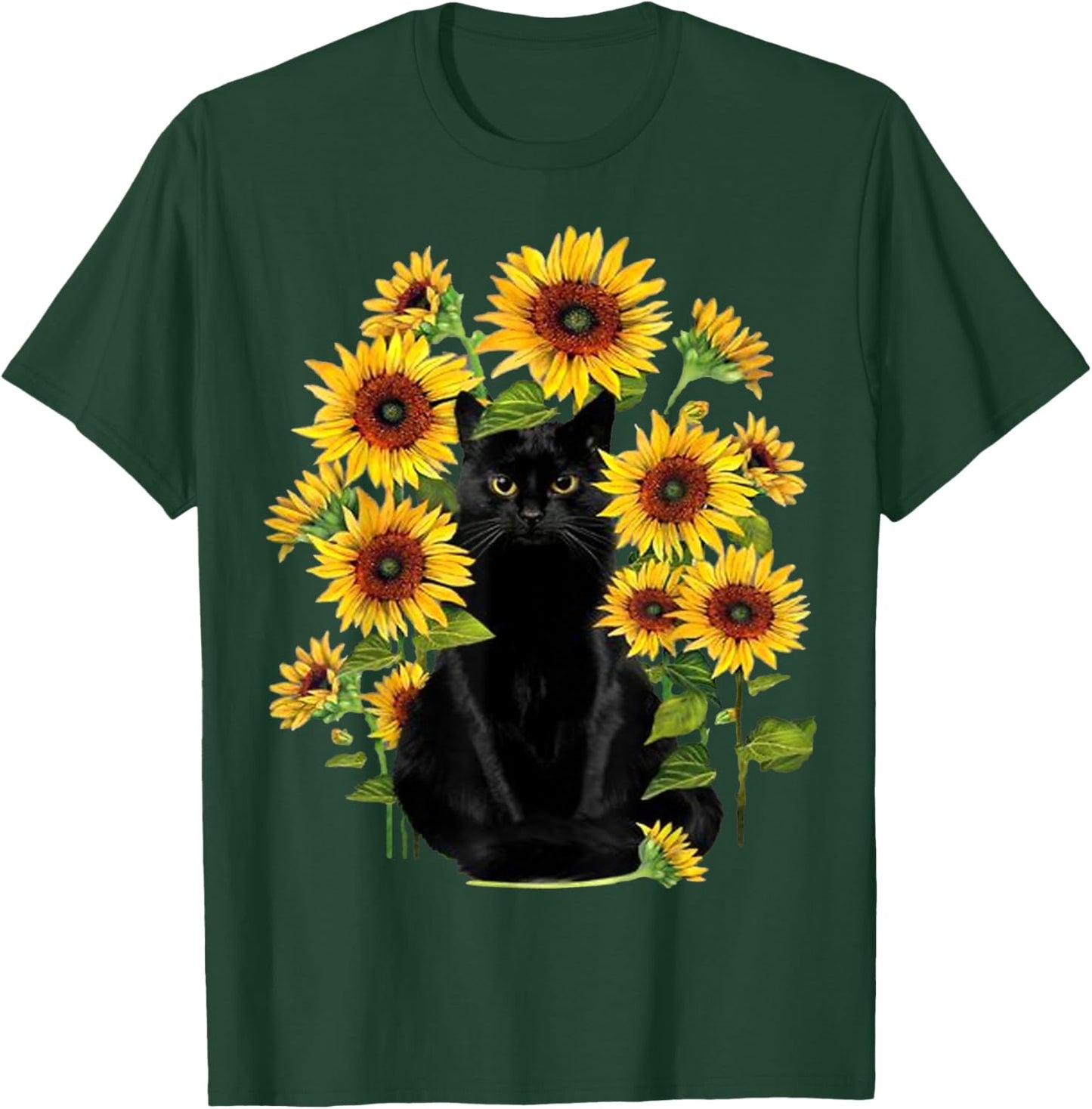 Black Cat Kitten Sunflower Funny Cute Cat Pet Sunflower T-Shirt - T-Shirt | Forest