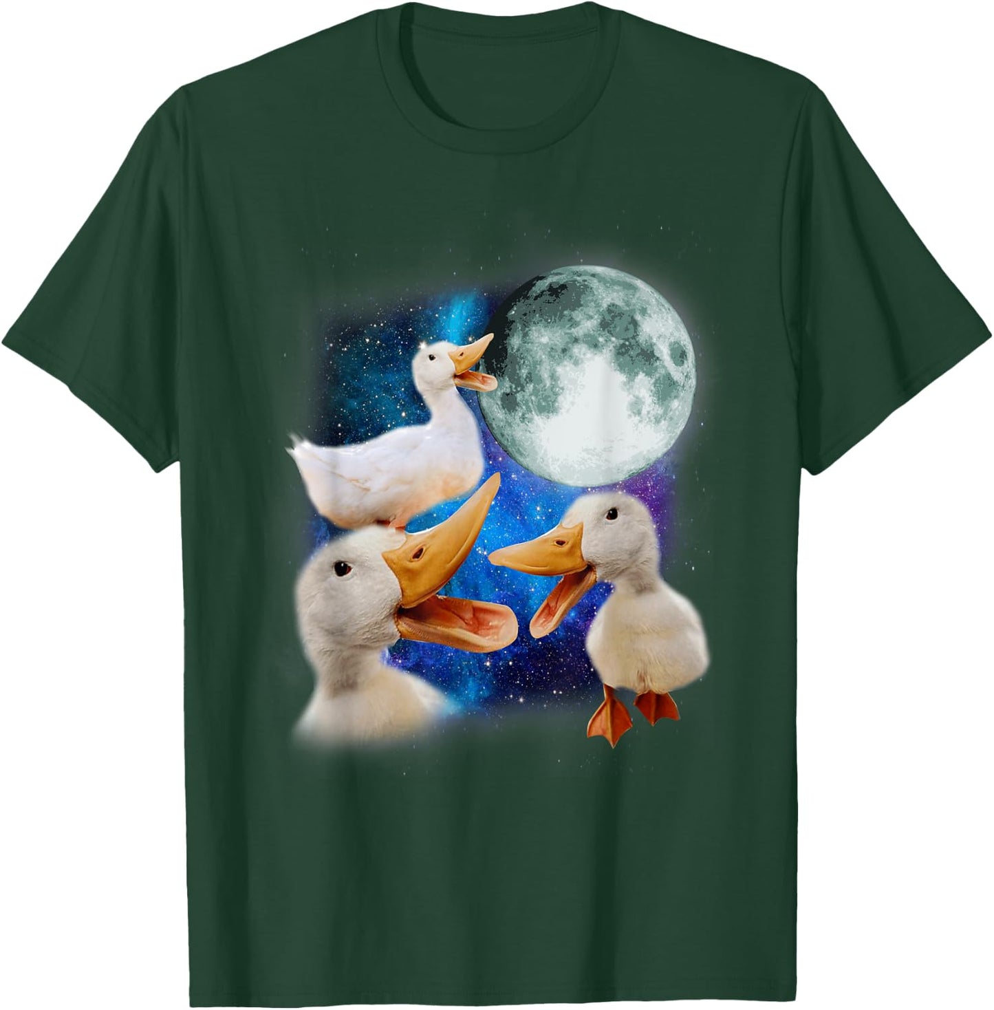 3 Ducks Howl At Moon Funny Weird Cursed Pekin Duck Lover T-Shirt - T-Shirt | Forest