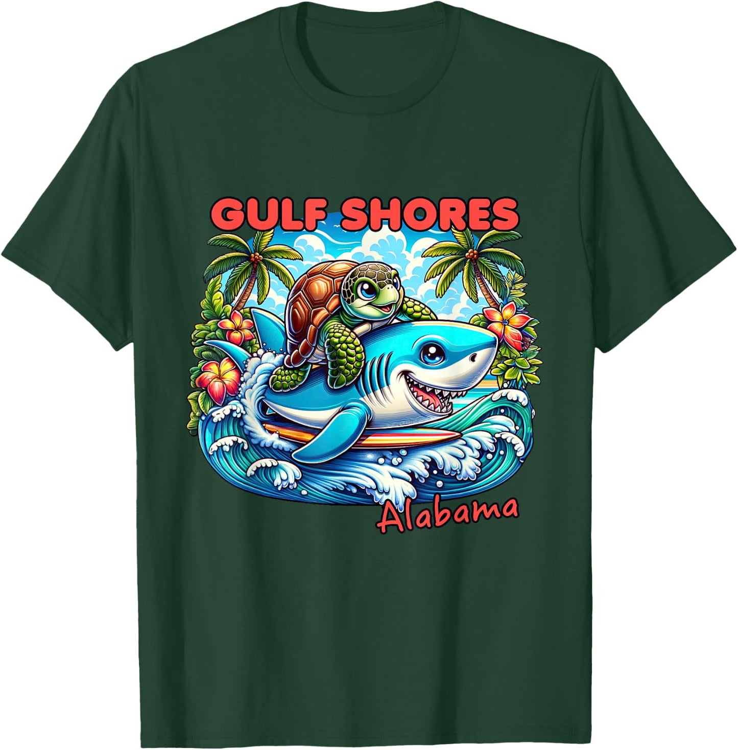 Gulf Shores Alabama Beach Turtle and Shark T-Shirt - T-Shirt | Forest