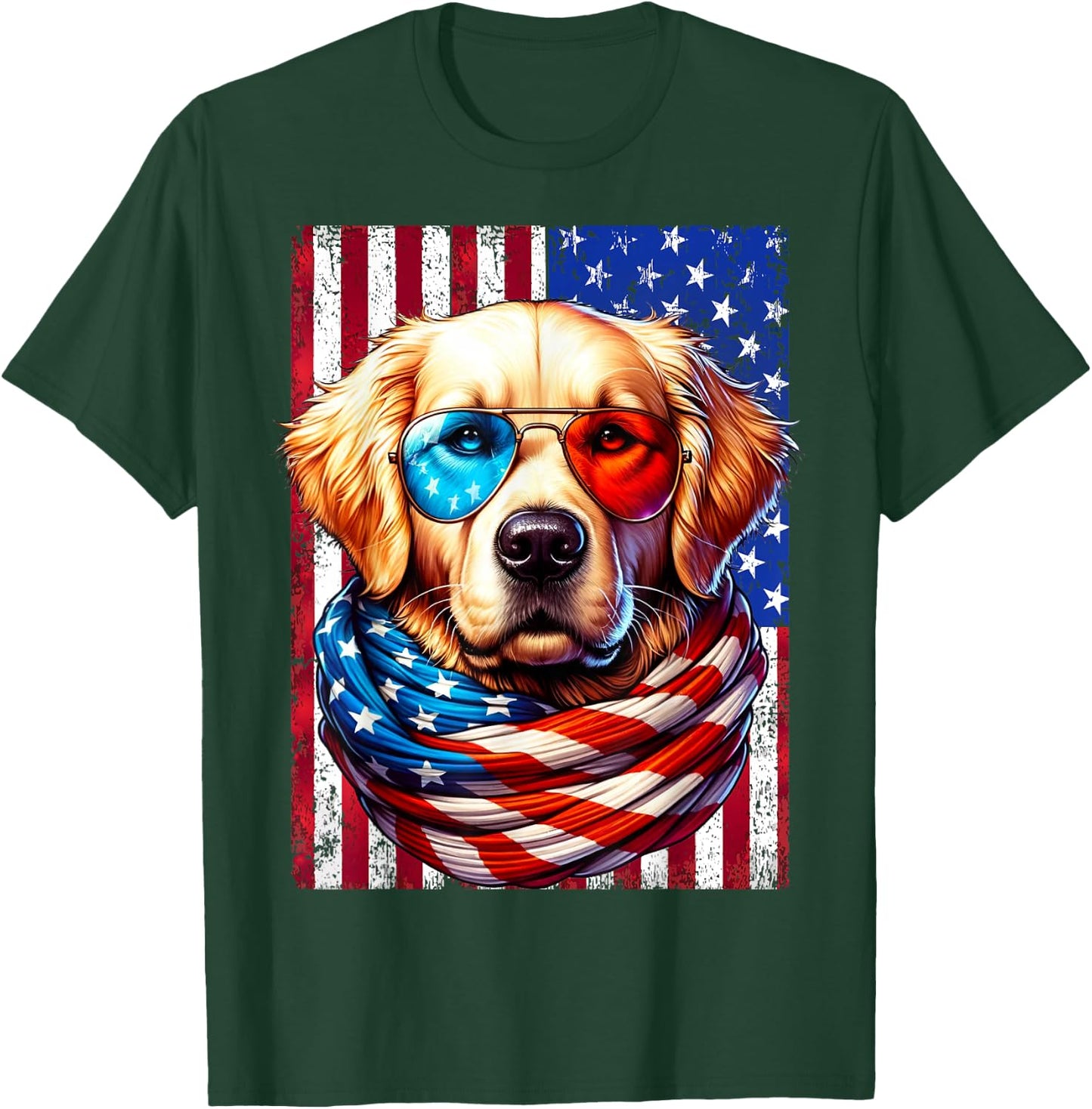 Golden Retriever American Flag USA Patriotic Dog 4th of July T-Shirt - T-Shirt | Forest