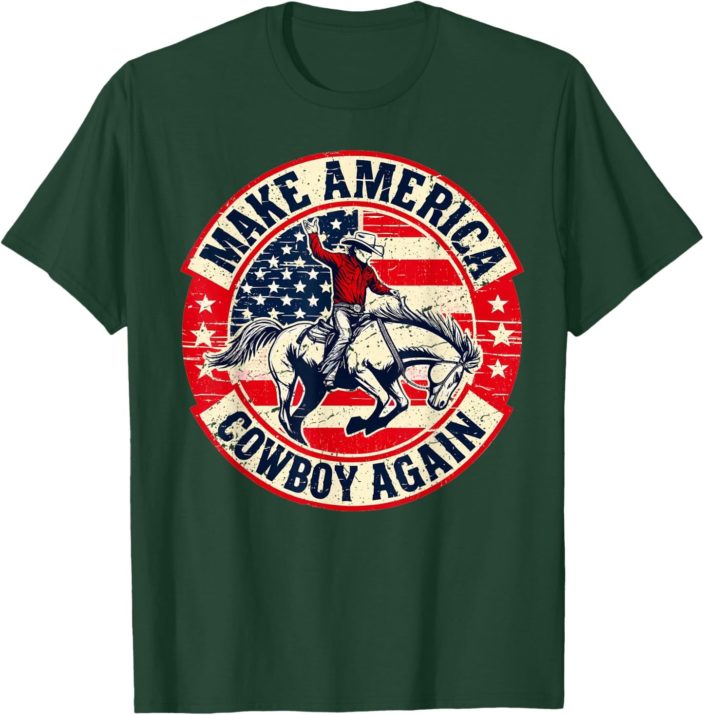 Vintage Western Rodeo USA Flag Makes America A Cowboy Again T-Shirt - T-Shirt | Forest