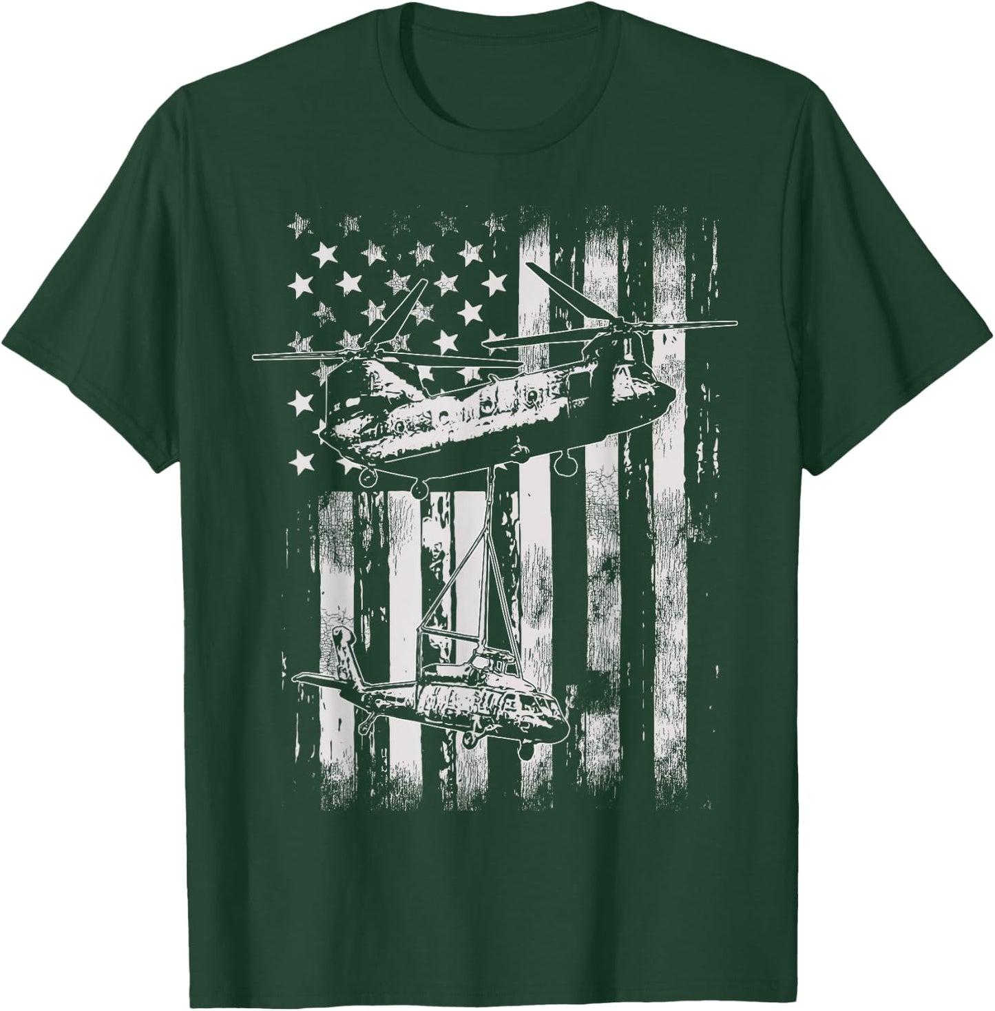 Vintage Chinook Helicopter American Flag T-Shirt - T-Shirt | Forest