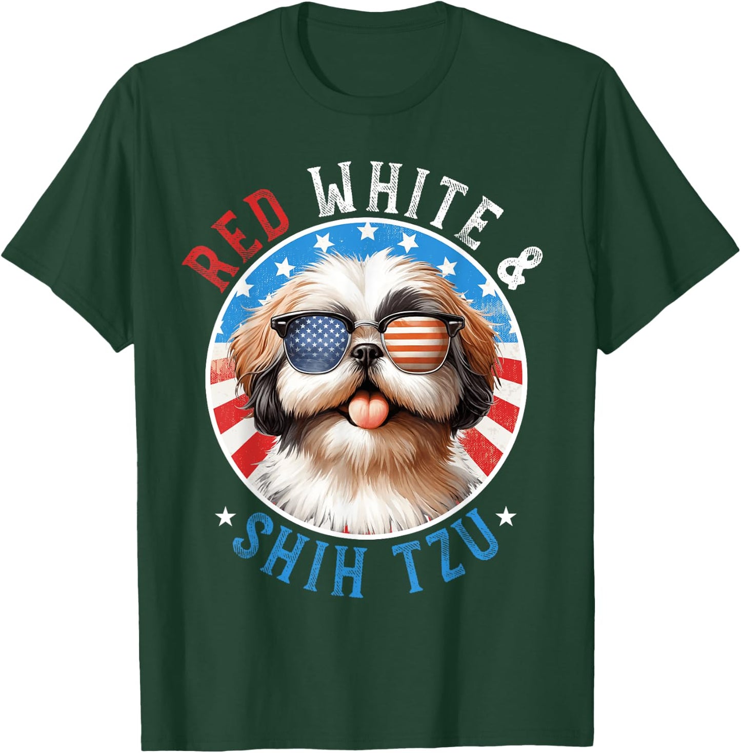 Shih Tzu Dog 4th of July Red White and Shih Tzu Lovers T-Shirt - T-Shirt | Forest