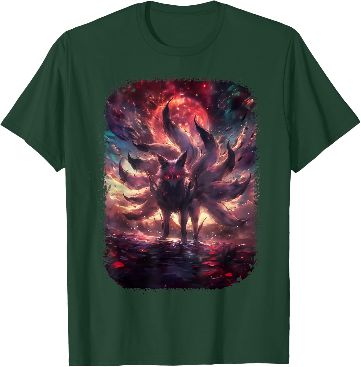 Anime Kitsune Nine-Tailed Fox Manga Otaku Style T-Shirt - T-Shirt | Forest