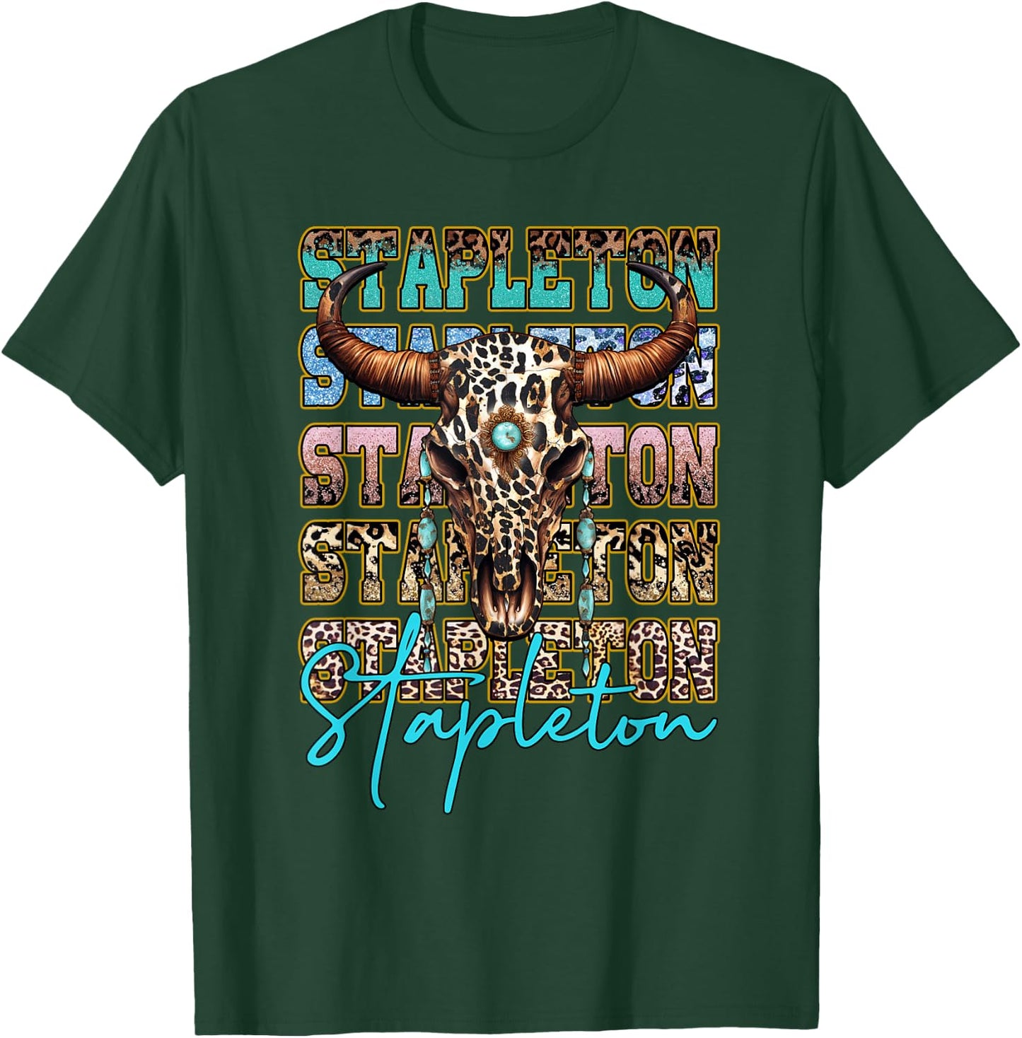 Stapleton Longhorn Southern Western Last Name 80s 90s Style T-Shirt - T-Shirt | Forest