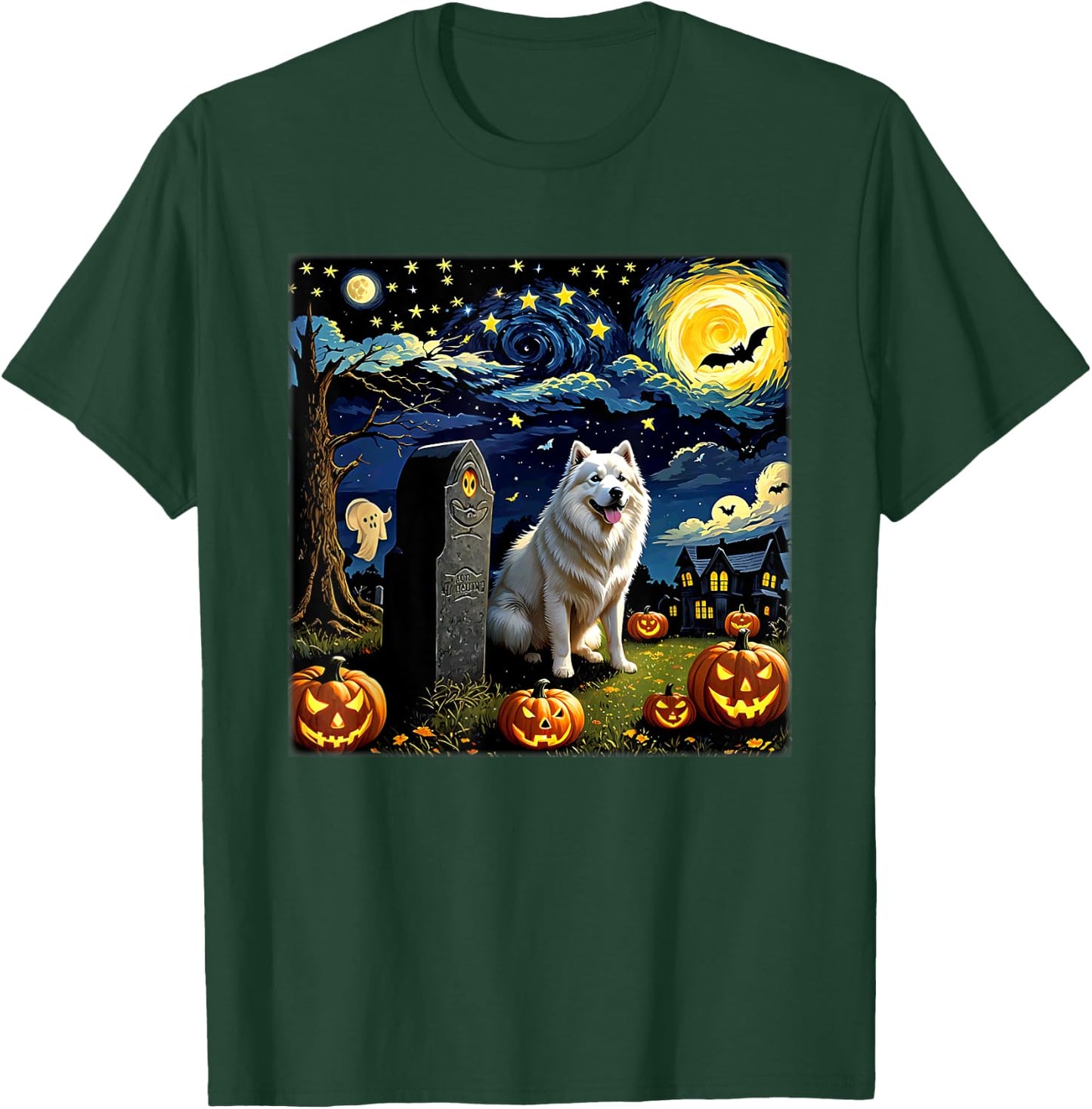 Spooky Halloween Samoyed Dog Starry Night Women Kids T-Shirt - T-Shirt | Forest