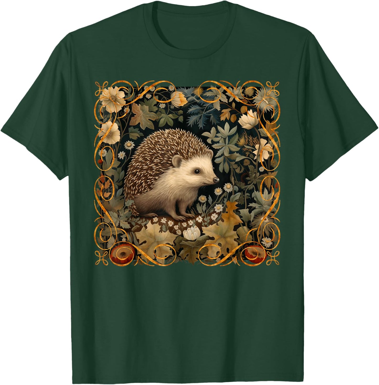 Hedgehog in a Forest William Morris Style T-Shirt - T-Shirt | Forest