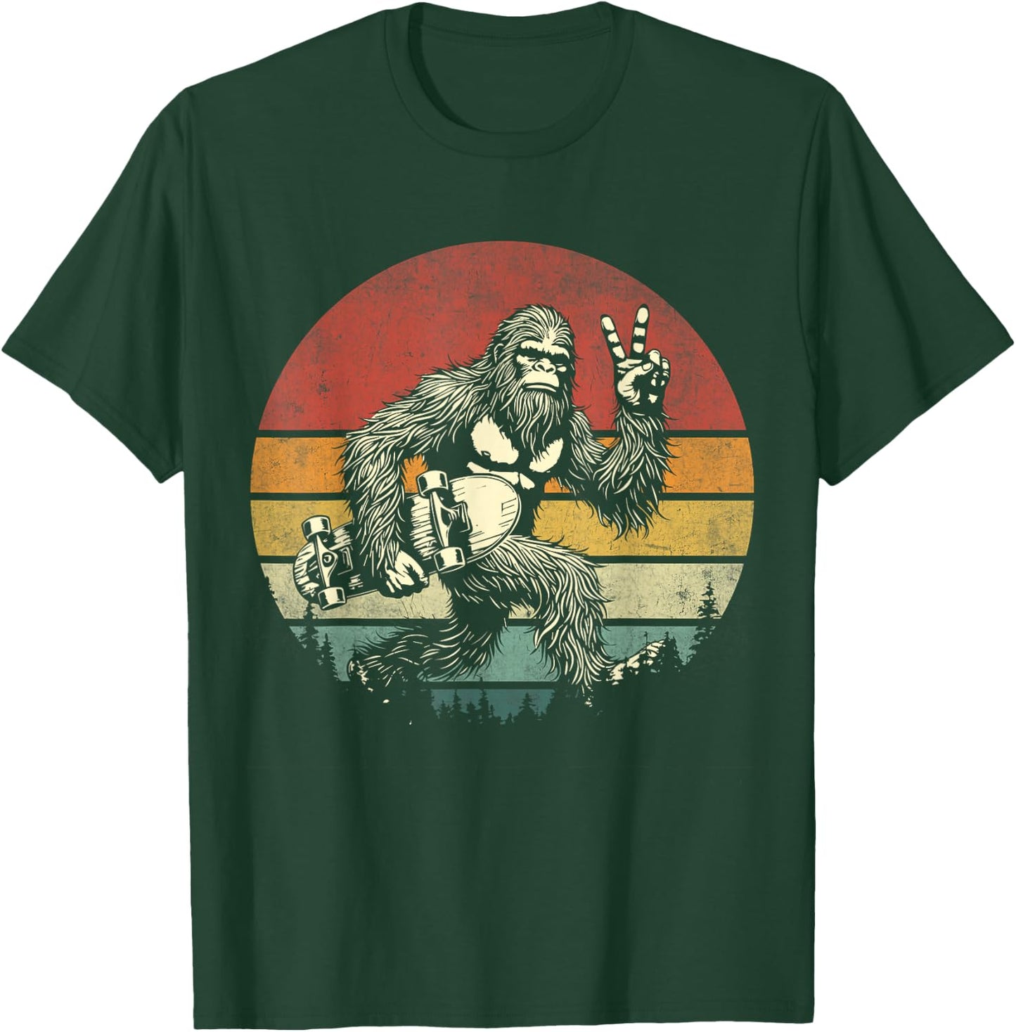 Funny Retro Bigfoot Skater Vintage Sasquatch Skateboarding T-Shirt - T-Shirt | Forest