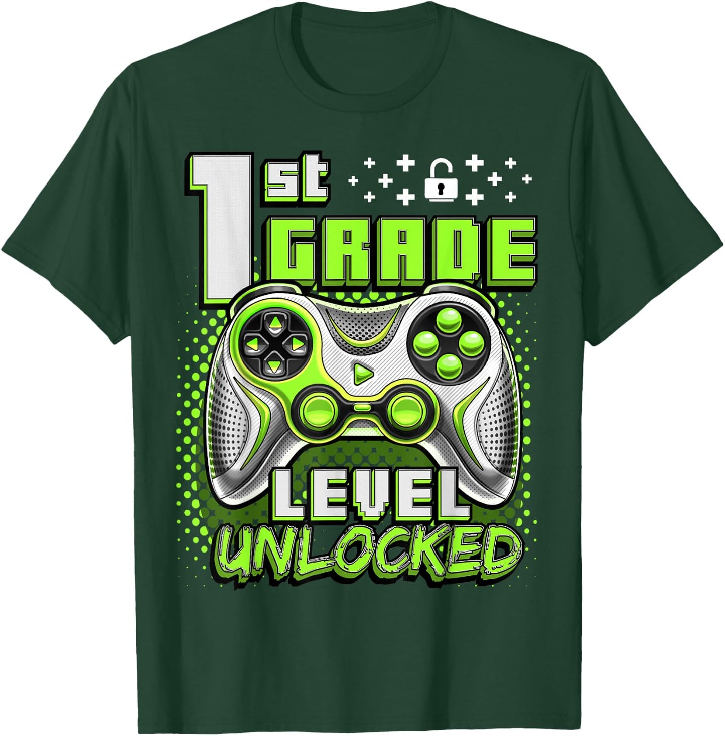 Back to School 1st Grade Boys Gamer First Day School Level T-Shirt - T-Shirt | Forest