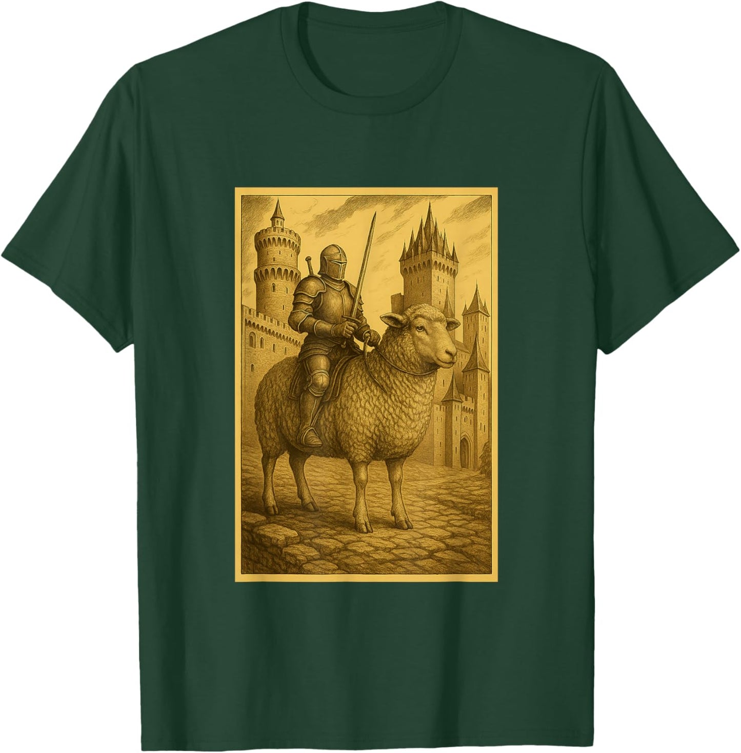 Medieval Knight Riding a Sheep Fantasy Art Surreal Rider T-Shirt - T-Shirt | Forest