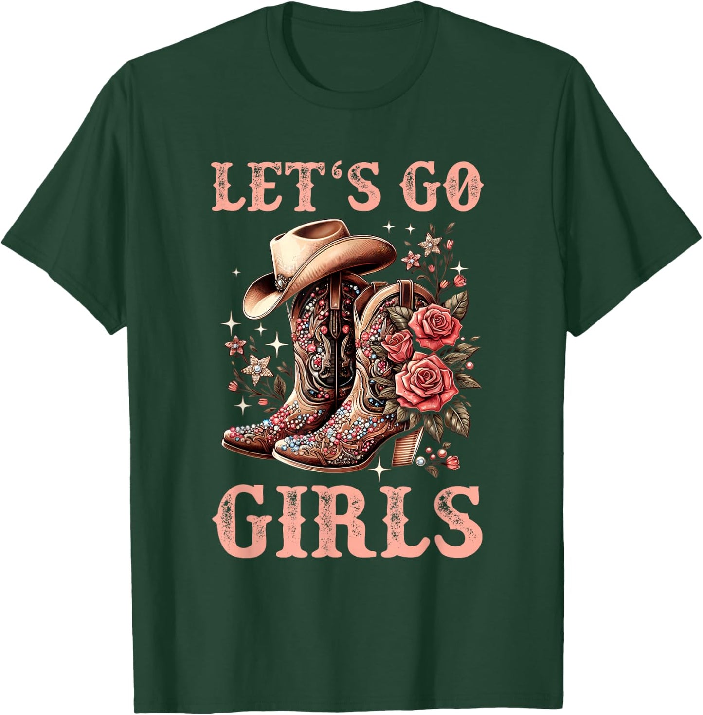 Country Girls Rodeo Woman Cowboy Hat Kids Lets Go Girls T-Shirt - T-Shirt | Forest