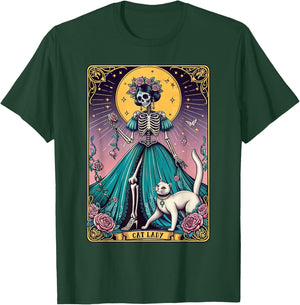 Cat Lady Tarot Card Skeleton Woman Funny Cat Lover T-Shirt - T-Shirt | Forest
