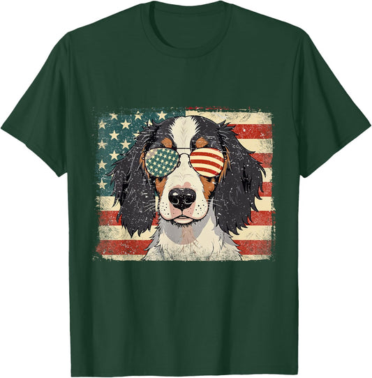 Patriotic English Setter Dog Lover USA Flag 4th Of July Men Women Kids T-Shirt - T-Shirt | Forest