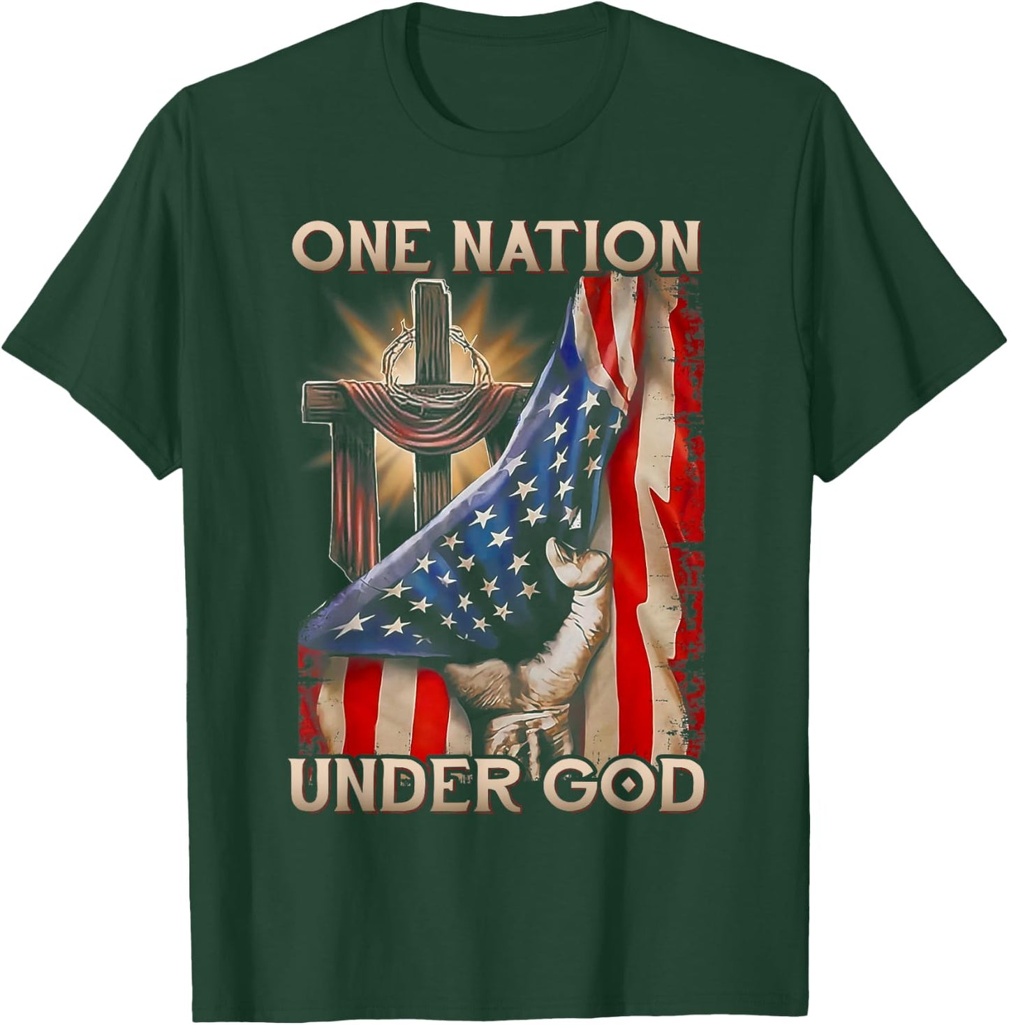 One Nation Under God US Flag 4th Of July Patriotic Christian T-Shirt - T-Shirt | Forest