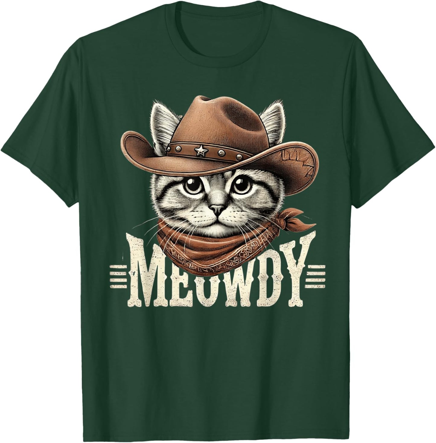 Meowdy Cat Funny Texas Cat Vintage Country Music Cat Cowboy T-Shirt - T-Shirt | Forest