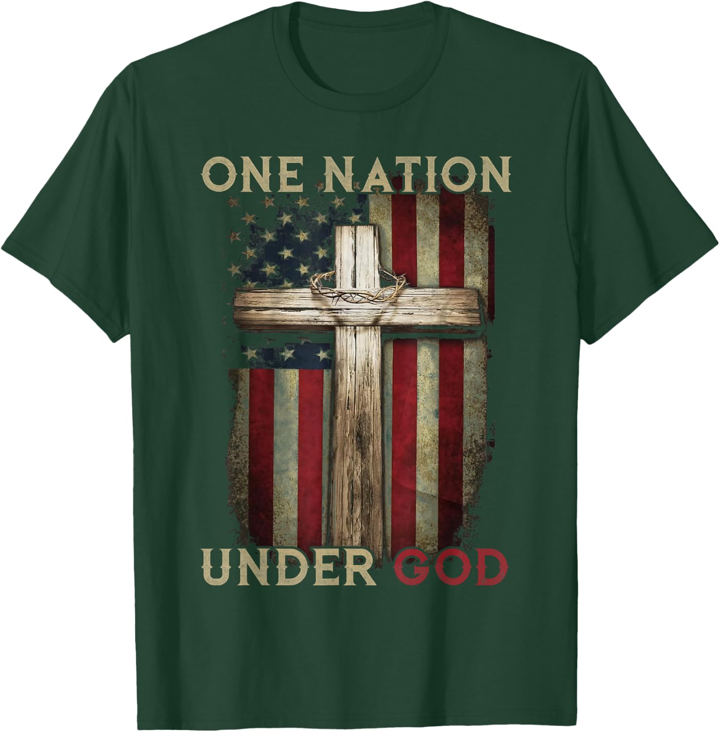 One Nation Under God US Flag 4th Of July Patriotic Christian T-Shirt - T-Shirt | Forest