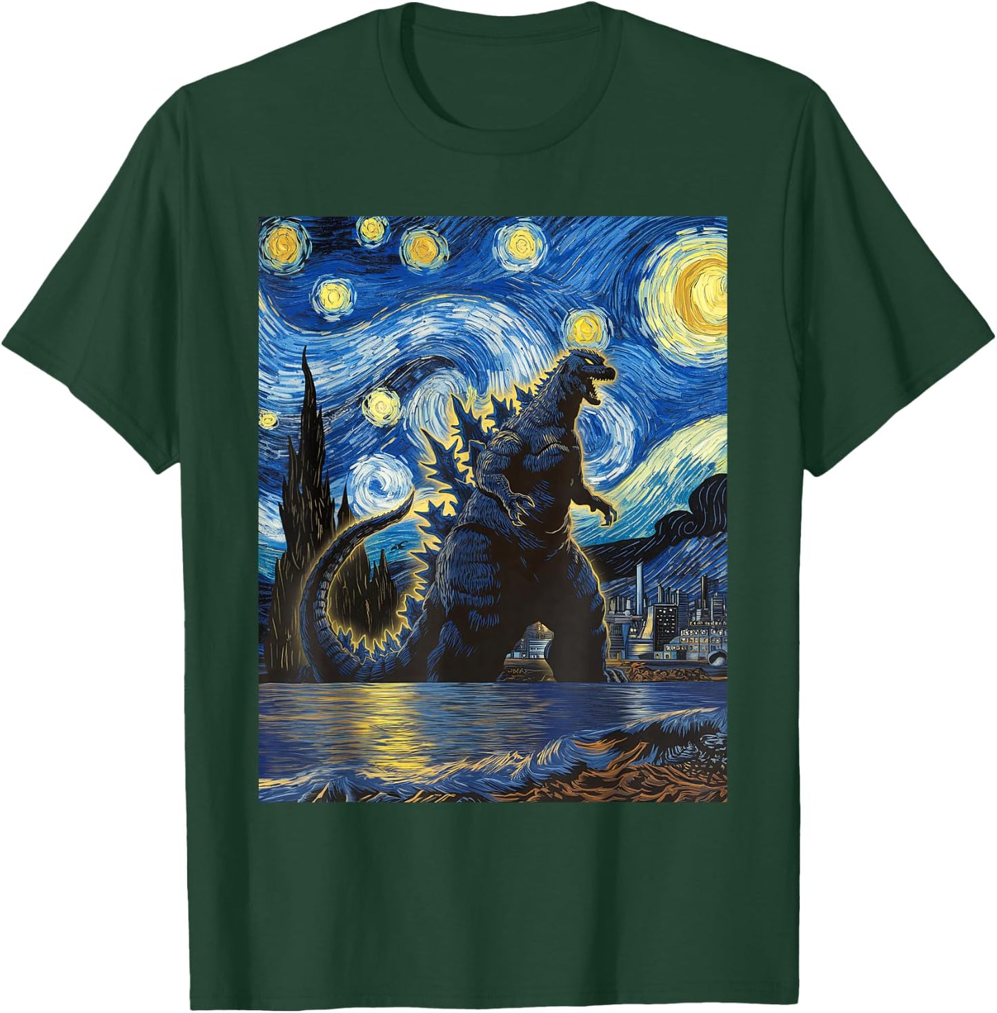 Vintage Japanese Monster Kaiju in Van Gogh Starry Night Art T-Shirt - T-Shirt | Forest