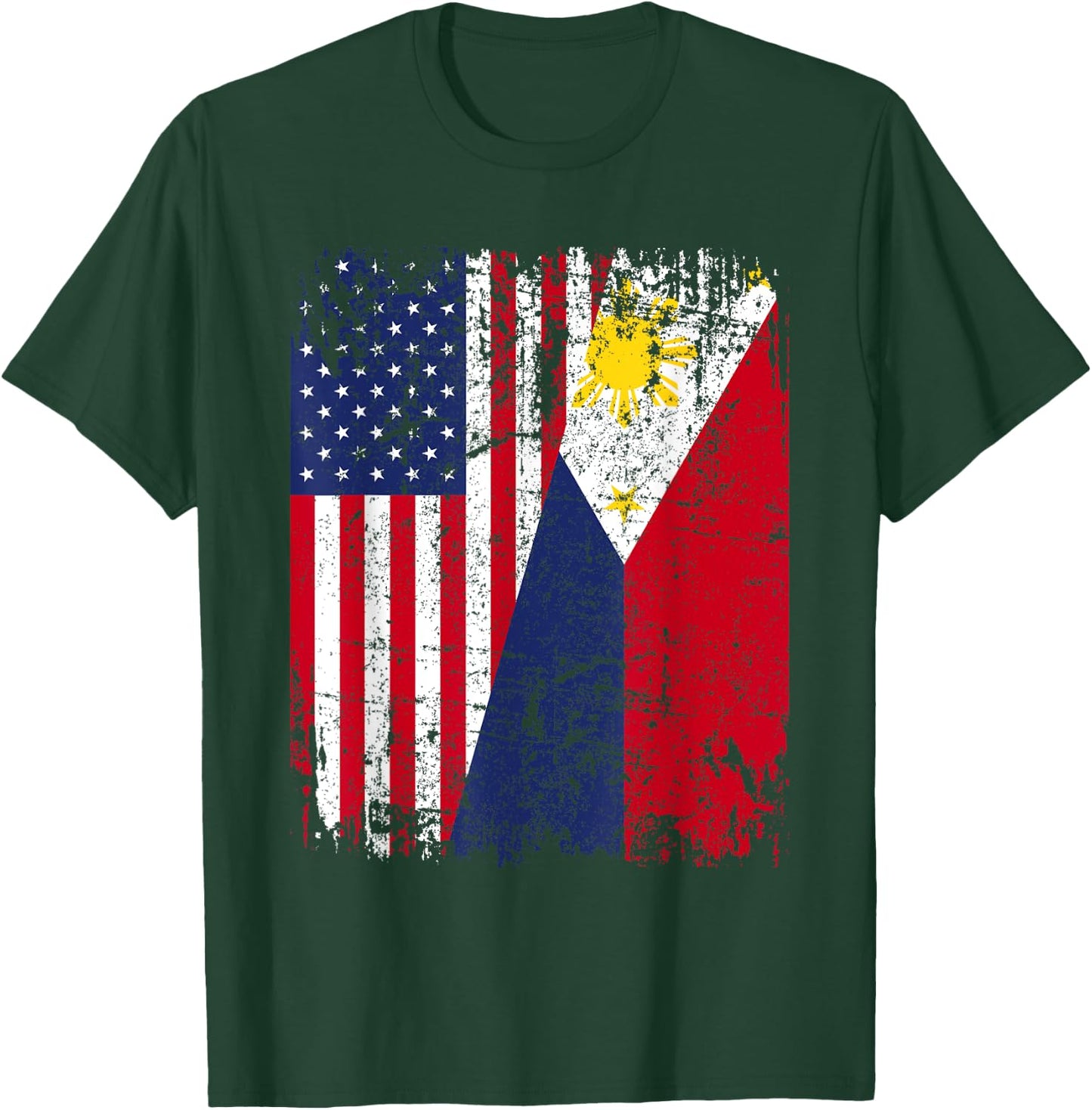 FILIPINO American Flag | Men Women Kids USA PHILIPPINES FLAG T-Shirt - T-Shirt | Forest