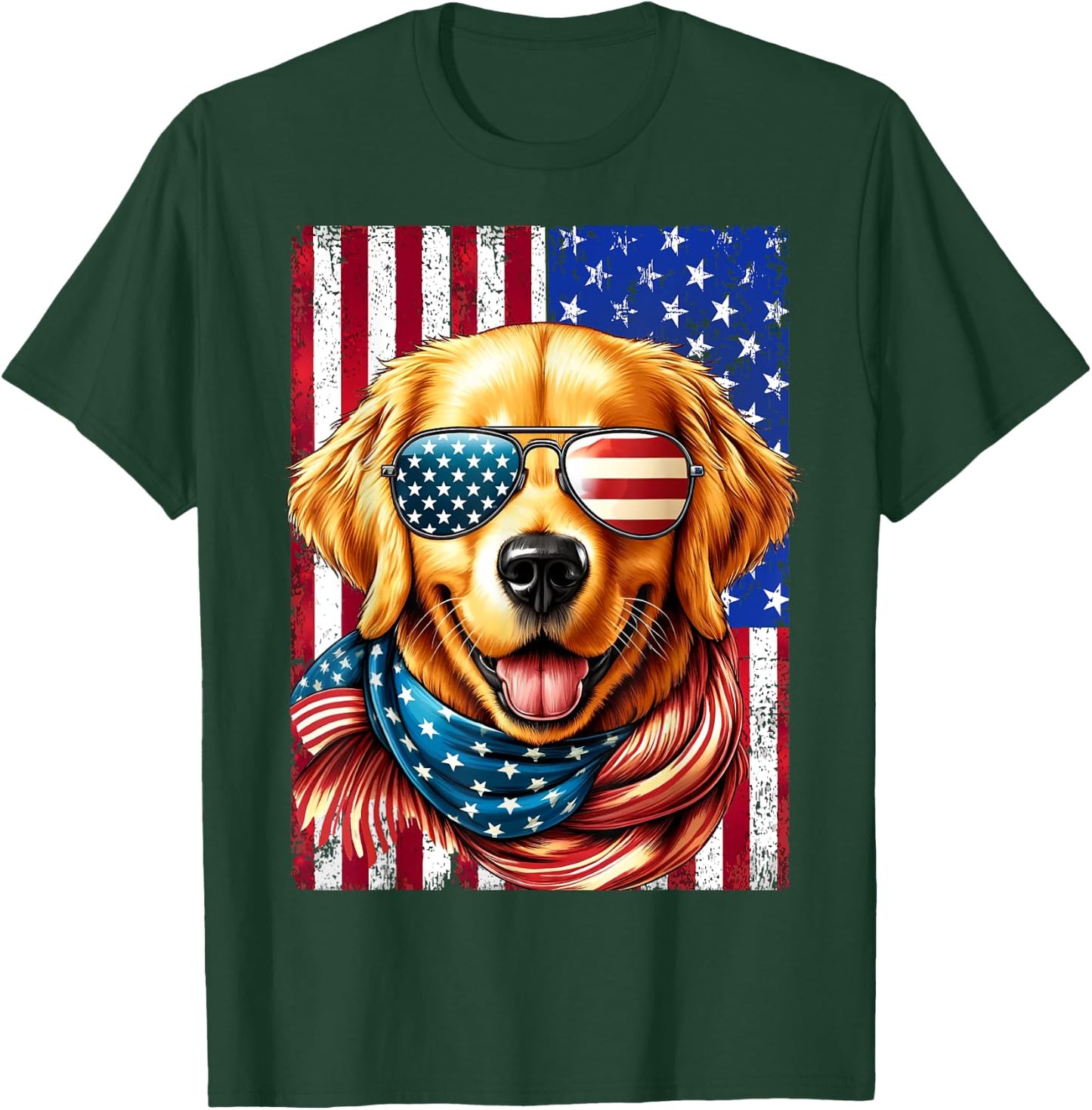 4th of July Golden Retriever American Flag USA Patriotic Dog T-Shirt - T-Shirt | Forest